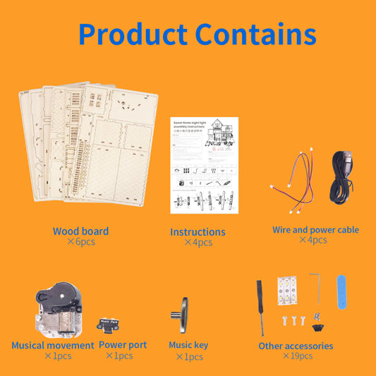 3D Wooden Puzzle Home Music Box Hands Craft Miniature Dollhouse Kits 3D Model Diy House Building With LED Night Lights Gifts For Christmas