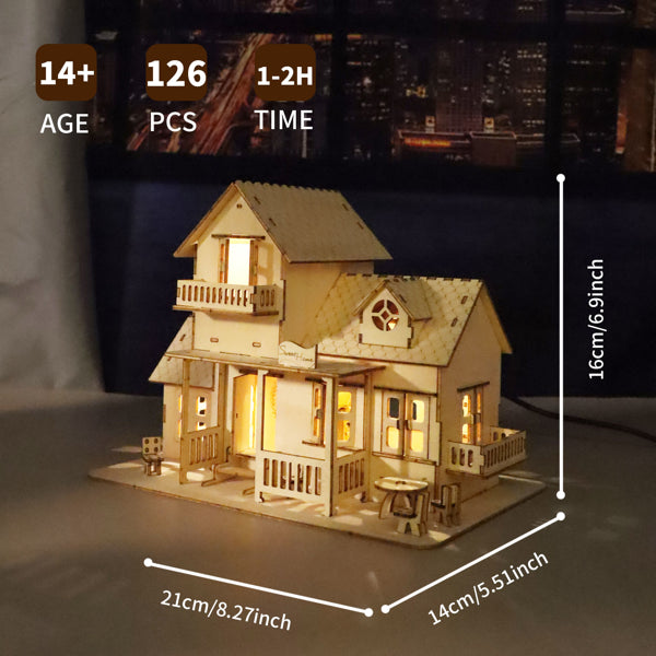 3D Wooden Puzzle Home Music Box Hands Craft Miniature Dollhouse Kits 3D Model Diy House Building With LED Night Lights Gifts For Christmas