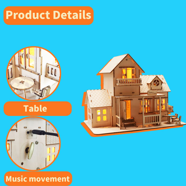 3D Wooden Puzzle Home Music Box Hands Craft Miniature Dollhouse Kits 3D Model Diy House Building With LED Night Lights Gifts For Christmas
