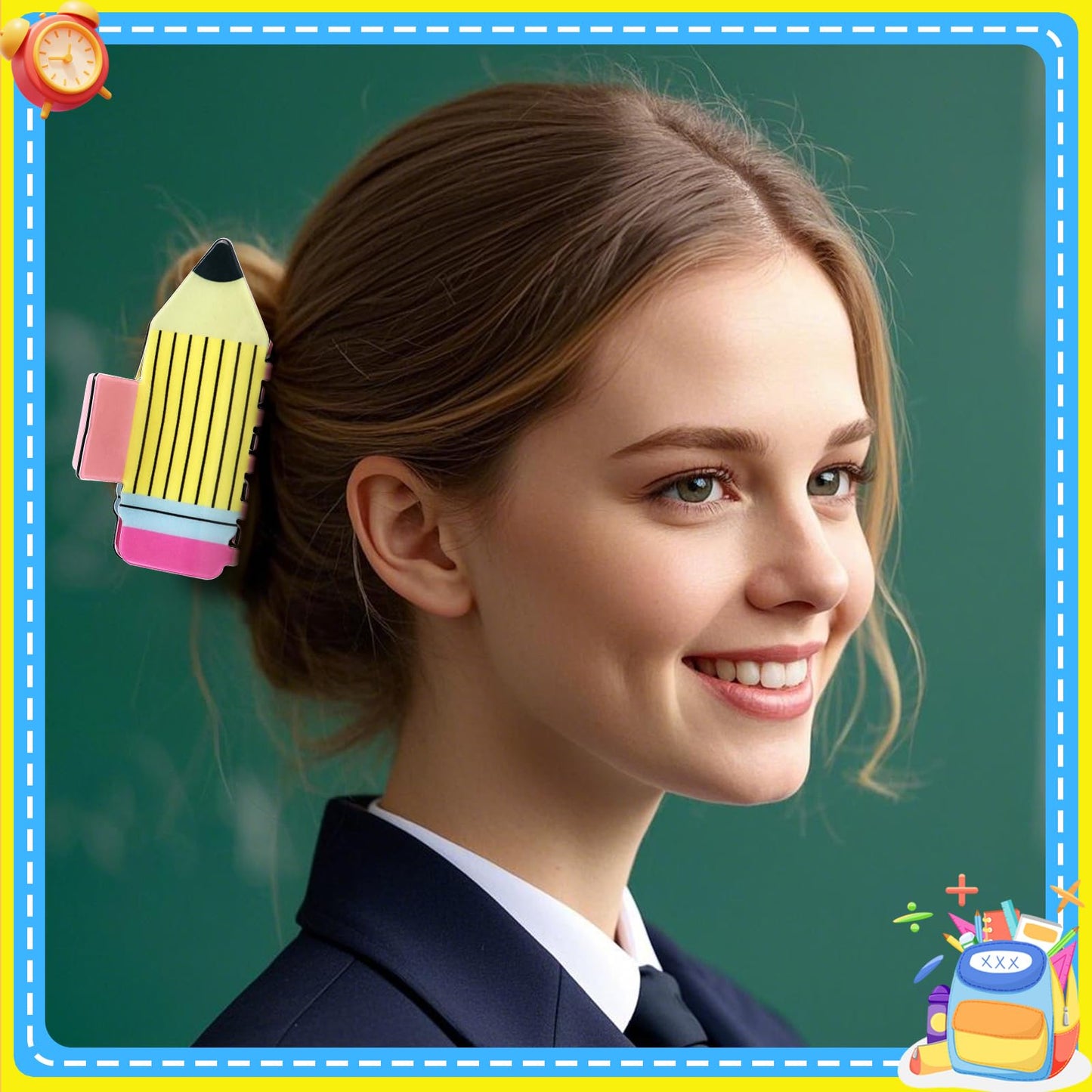 4Pcs Pencil Hair Clips Back To School Hair Accessories For Women Sunflower Leopard Stripe Hair Claw Clips Non Slip Hairpin For Thick Thin Hair School Opens Season Teachers Outfit Decor Clearance